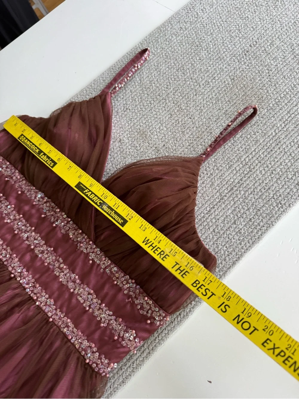 Vintage 90s JS Boutique Pink Brown Beaded Pearls Tulle Midi Dress Sz 14